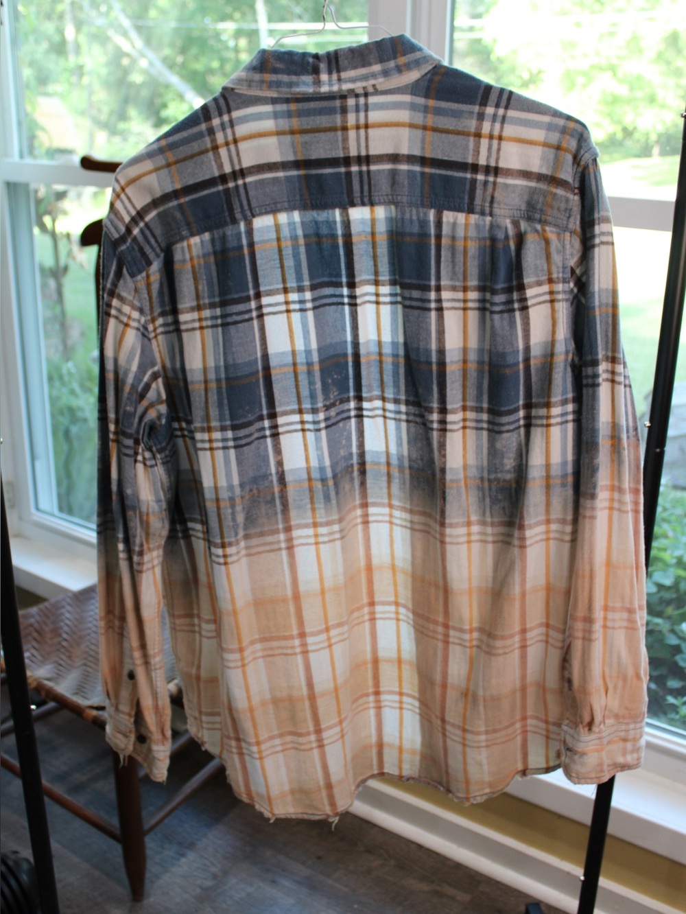 Women’s Ombre Plaid Button-Up Flannel Shirt | Blue & Cream | Long Sleeve - Picture 2 of 2